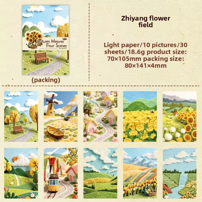 30 Sheets Four Scenes of Autumn Weaving 3D Crochet Landscape Stickers