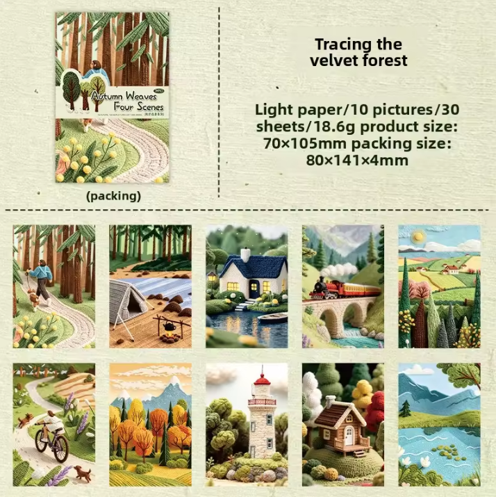 30 Sheets Four Scenes of Autumn Weaving 3D Crochet Landscape Stickers