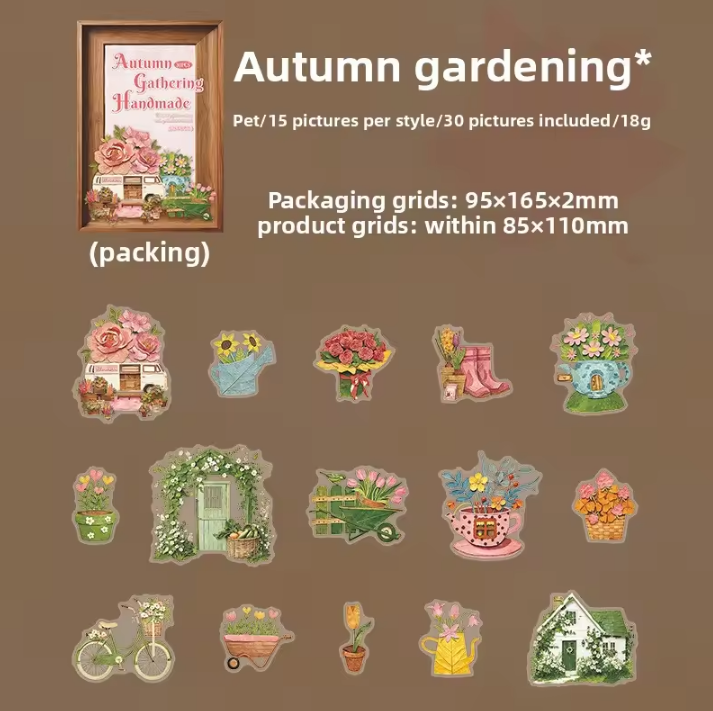 30 Pcs Autumn Gathering Handmade Series Beautiful Retro Stickers