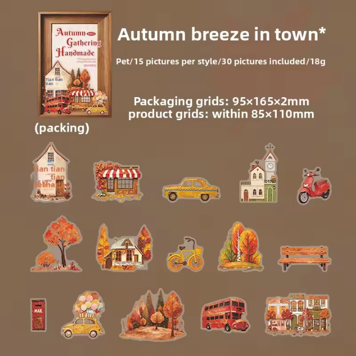 30 Pcs Autumn Gathering Handmade Series Beautiful Retro Stickers