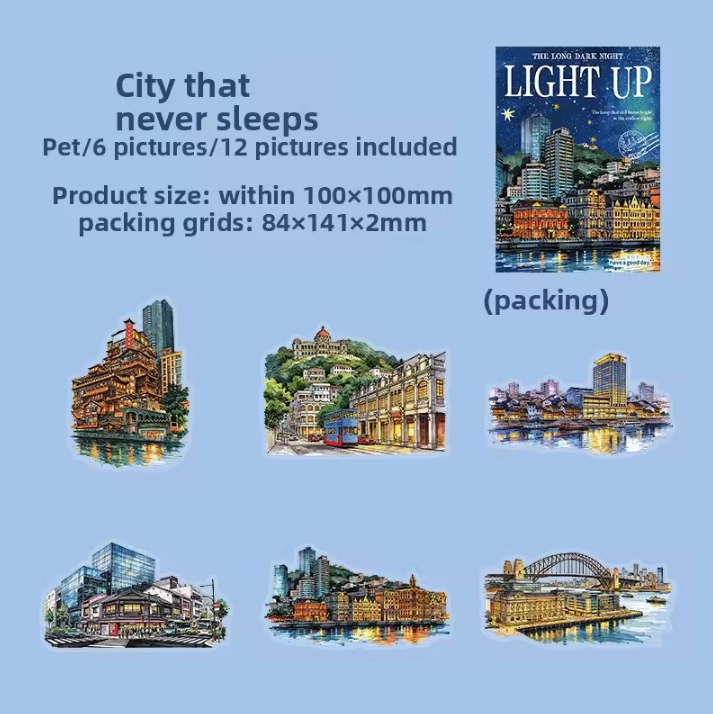 12 Pcs Light Up The Long Night Series Scenery Stickers