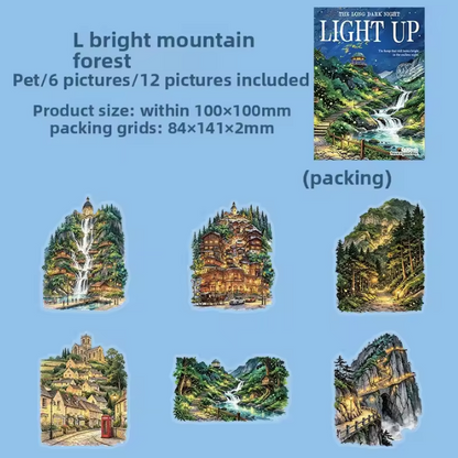 12 Pcs Light Up The Long Night Series Scenery Stickers