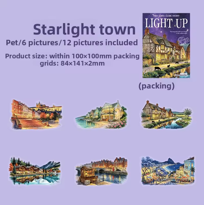 12 Pcs Light Up The Long Night Series Scenery Stickers