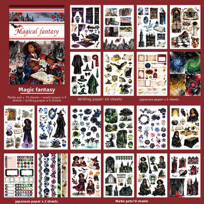 20 Sheets Magical Fantasy Wizard Academy Sticker Book for Scrapbooking