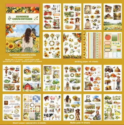 20 Sheets Summer Countryside Floral Farm Sticker Book for Scrapbooking