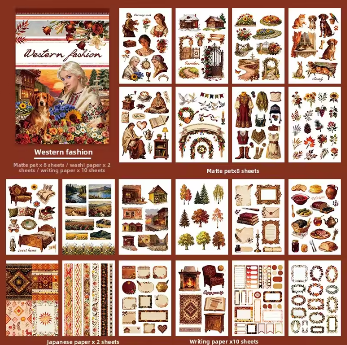 20 Sheets Western Fashion Sticker Book for Scrapbooking