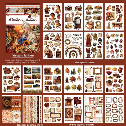 20 Sheets Western Fashion Sticker Book for Scrapbooking
