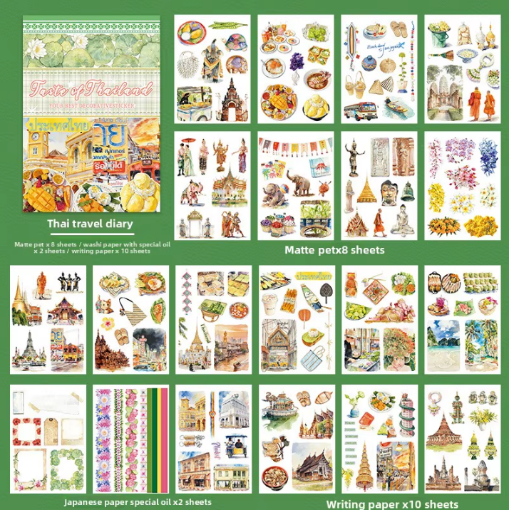 20 Sheets Taste of Thailand Sticker Book for Scrapbooking