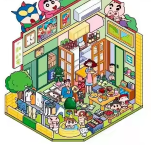 3 sheets Shinchan Fun at Home 3D Scenery Stickers Cute Cartoon Stickers