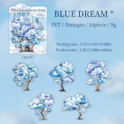 10 Pcs Cloud Tree Dream Tree Landscaping Stickers for Journaling