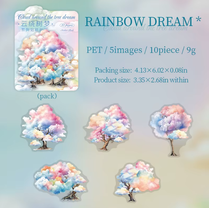 10 Pcs Cloud Tree Dream Tree Landscaping Stickers for Journaling