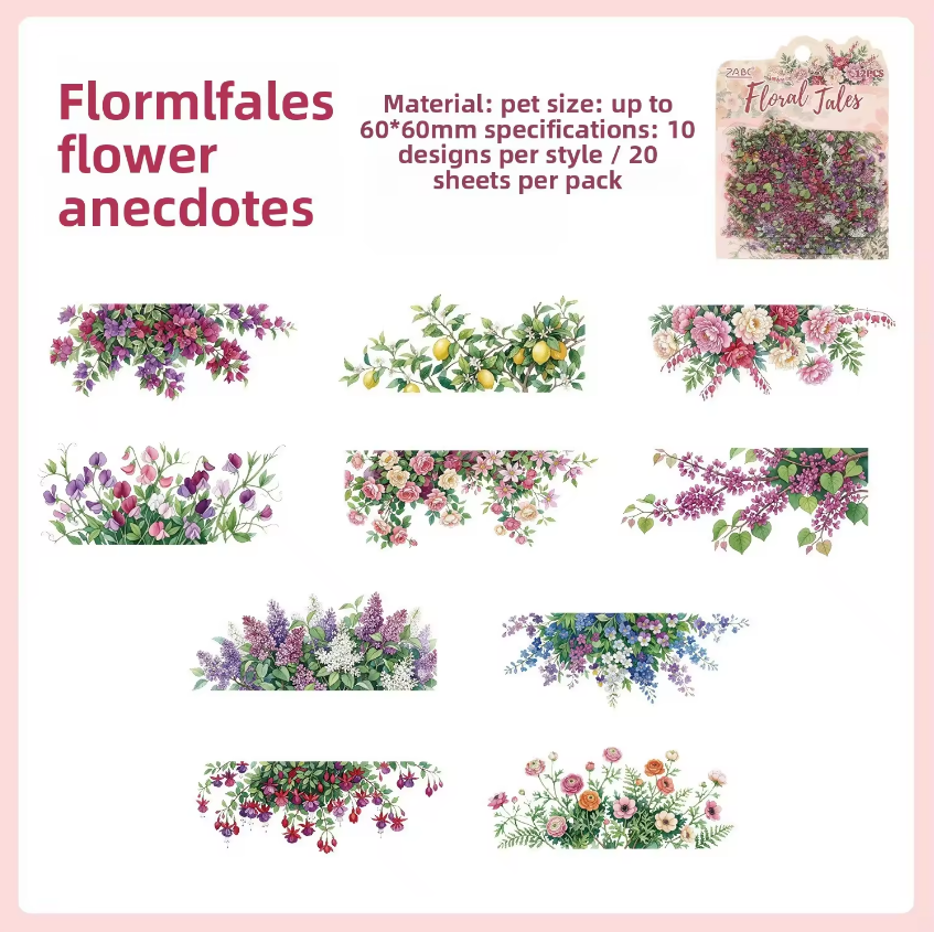 20 Pcs Poems in Bloom Floral Thoughts Journaling Stickers