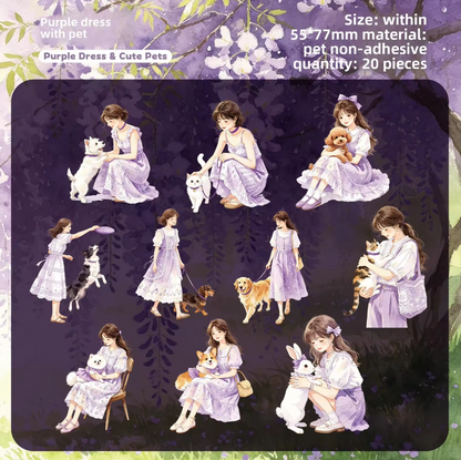 20 Collect Cuties Series Girl with Pets Character-themed Stickers