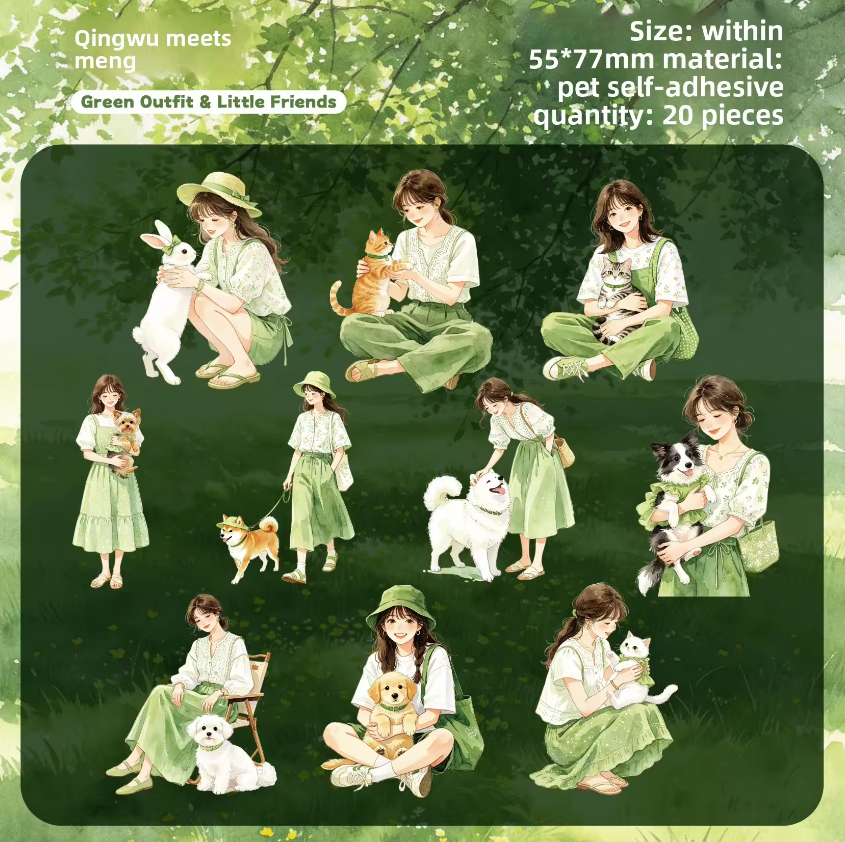 20 Collect Cuties Series Girl with Pets Character-themed Stickers