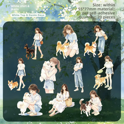 20 Collect Cuties Series Girl with Pets Character-themed Stickers