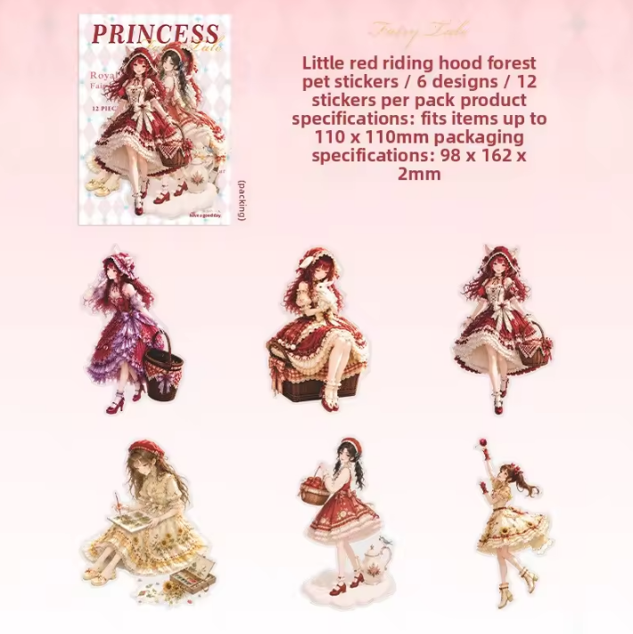 12 Pcs Princess and Fairy Tale Series Character-themed Character Stickers