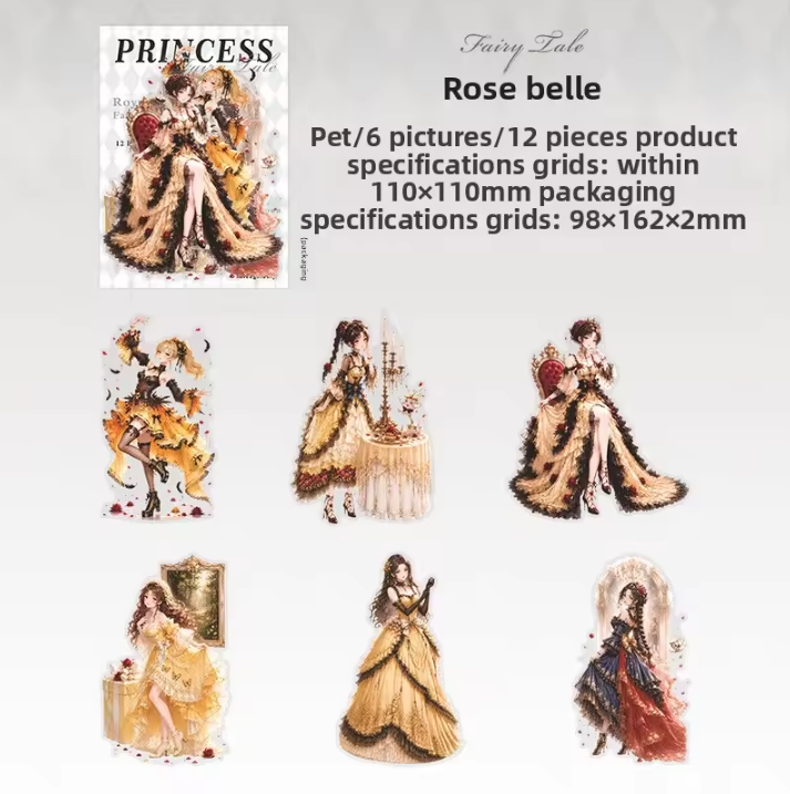 12 Pcs Princess and Fairy Tale Series Character-themed Character Stickers