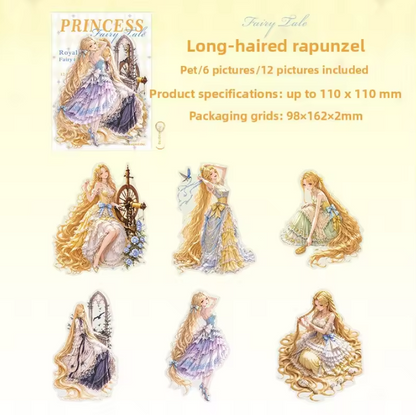 12 Pcs Princess and Fairy Tale Series Character-themed Character Stickers