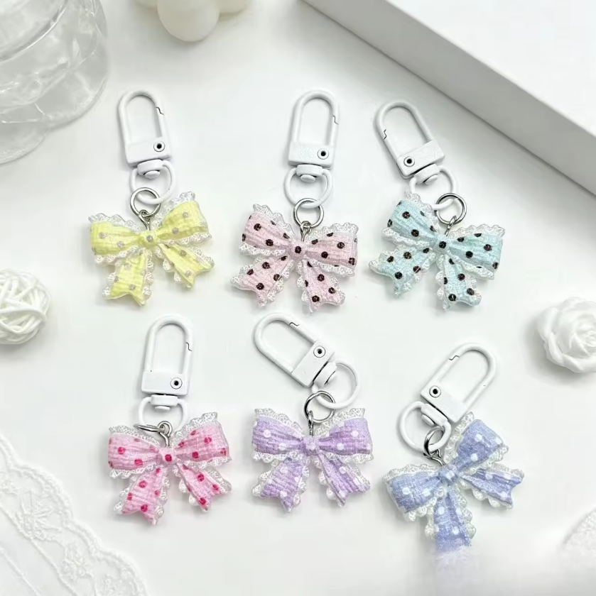 1 pc Transparent Polka-Dot Bow Tie Keychain Cute Charm