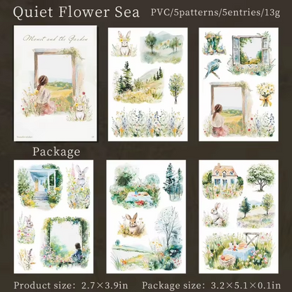 5 Sheets Monet and Garden Series Retro Garden PVC Transfer Stickers
