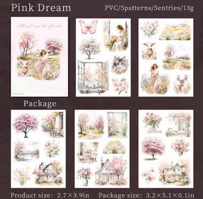 5 Sheets Monet and Garden Series Retro Garden PVC Transfer Stickers