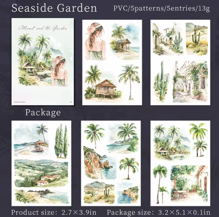 5 Sheets Monet and Garden Series Retro Garden PVC Transfer Stickers