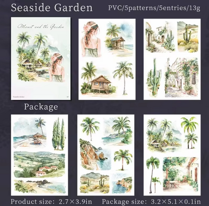 5 Sheets Monet and Garden Series Retro Garden PVC Transfer Stickers