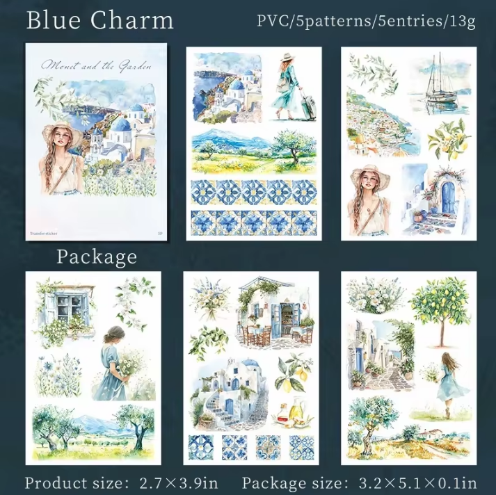 5 Sheets Monet and Garden Series Retro Garden PVC Transfer Stickers