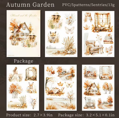 5 Sheets Monet and Garden Series Retro Garden PVC Transfer Stickers