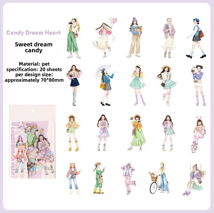 20 Pcs Endless Outfit Combinations Girl Character Journaling Stickers