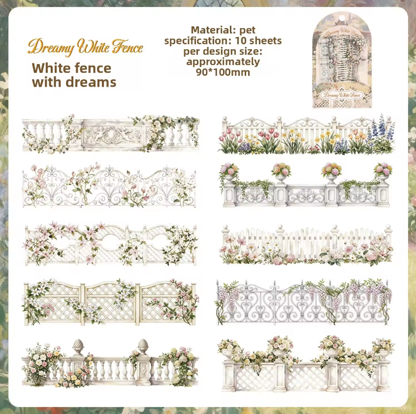 10 Pcs Flower Hedge Whispers Series Fence Journaling Stickers