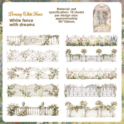 10 Pcs Flower Hedge Whispers Series Fence Journaling Stickers
