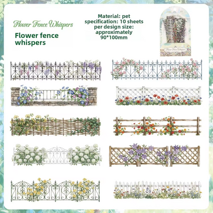 10 Pcs Flower Hedge Whispers Series Fence Journaling Stickers