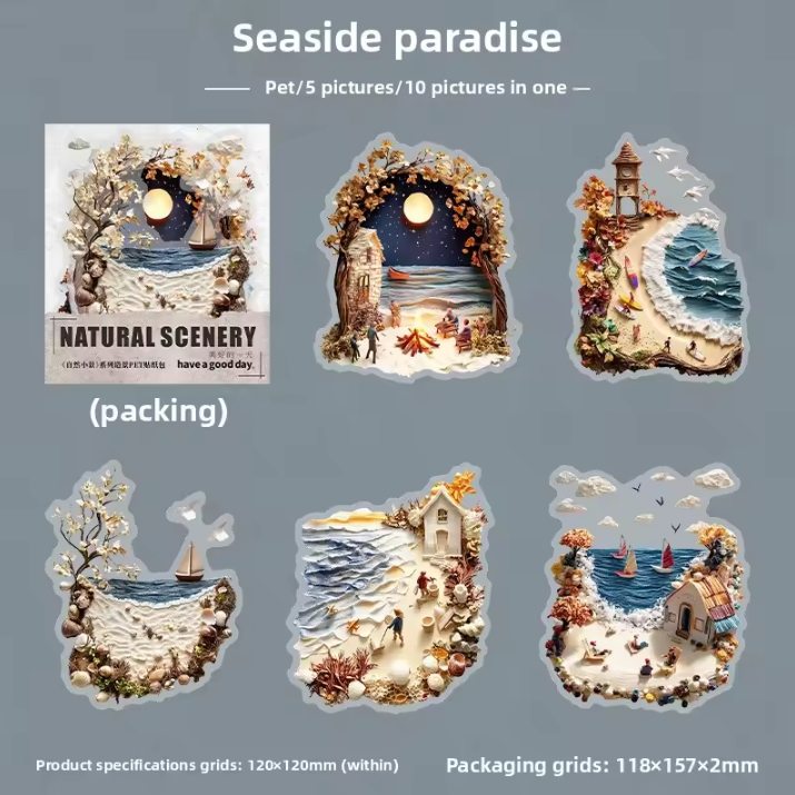 10 Pcs Nature Mini Scenes Series Landscape themed Scrapbooking Stickers