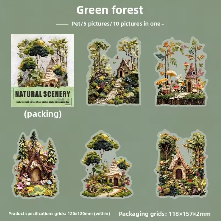 10 Pcs Nature Mini Scenes Series Landscape themed Scrapbooking Stickers