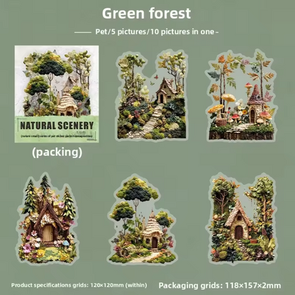 10 Pcs Nature Mini Scenes Series Landscape themed Scrapbooking Stickers