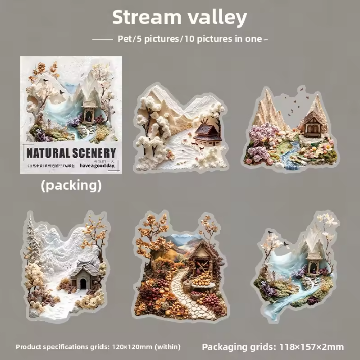 10 Pcs Nature Mini Scenes Series Landscape themed Scrapbooking Stickers