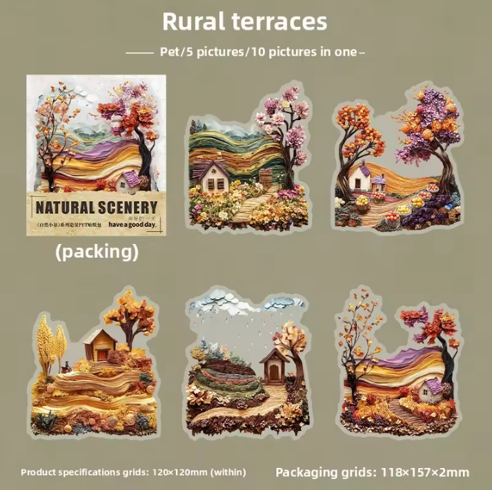 10 Pcs Nature Mini Scenes Series Landscape themed Scrapbooking Stickers