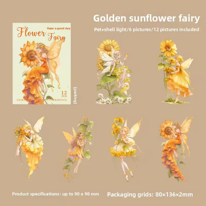 12 Pcs Flower Fairies Series Fairy Character Dreamy Stickers