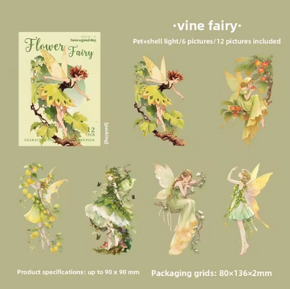 12 Pcs Flower Fairies Series Fairy Character Dreamy Stickers