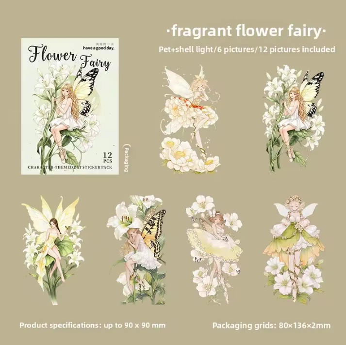 12 Pcs Flower Fairies Series Fairy Character Dreamy Stickers