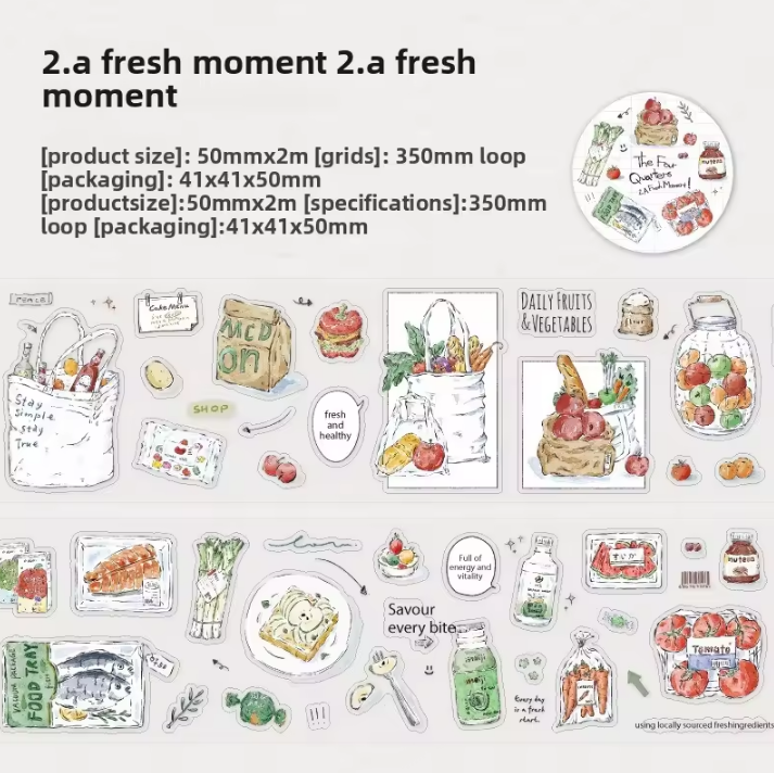 1 Roll Four Times of The Day Series Instagram Style Hand Drawn Artistic Journal Tape
