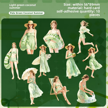 10 Pcs Hello Summer Series Summer-themed People Swimming Stickers