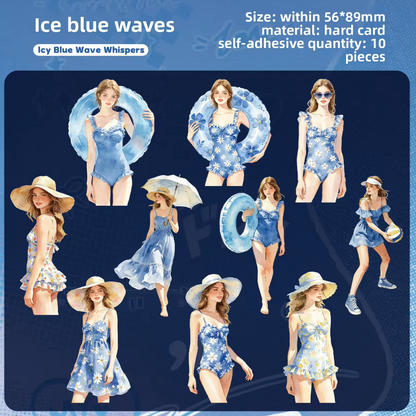 10 Pcs Hello Summer Series Summer-themed People Swimming Stickers