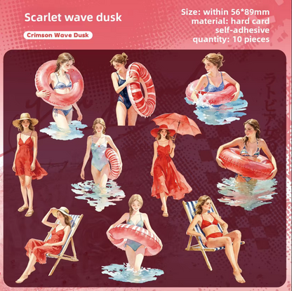 10 Pcs Hello Summer Series Summer-themed People Swimming Stickers
