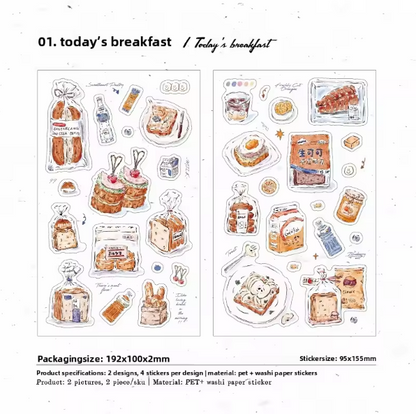 4 Sheets Foam Holiday Series Watercolor Food Decorative Stickers