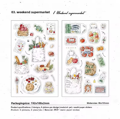 4 Sheets Foam Holiday Series Watercolor Food Decorative Stickers