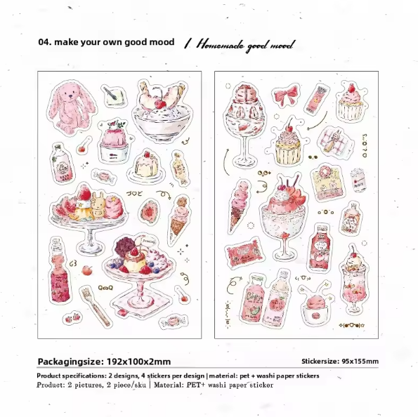 4 Sheets Foam Holiday Series Watercolor Food Decorative Stickers