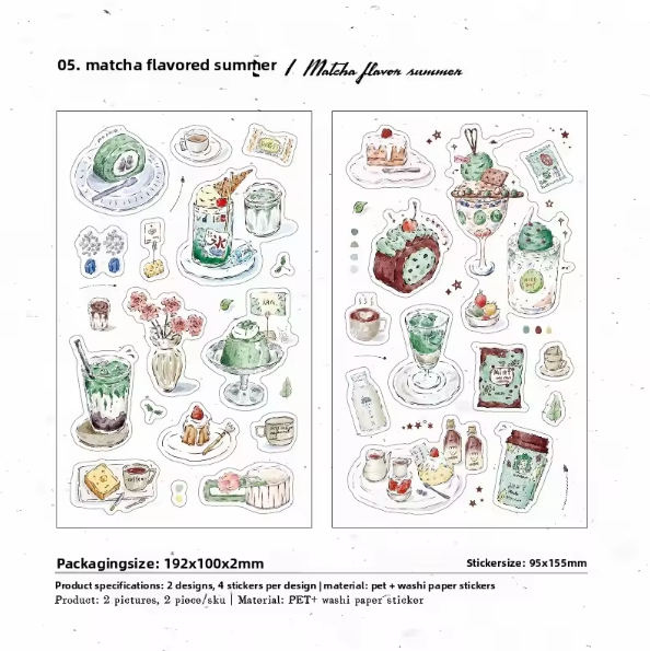 4 Sheets Foam Holiday Series Watercolor Food Decorative Stickers