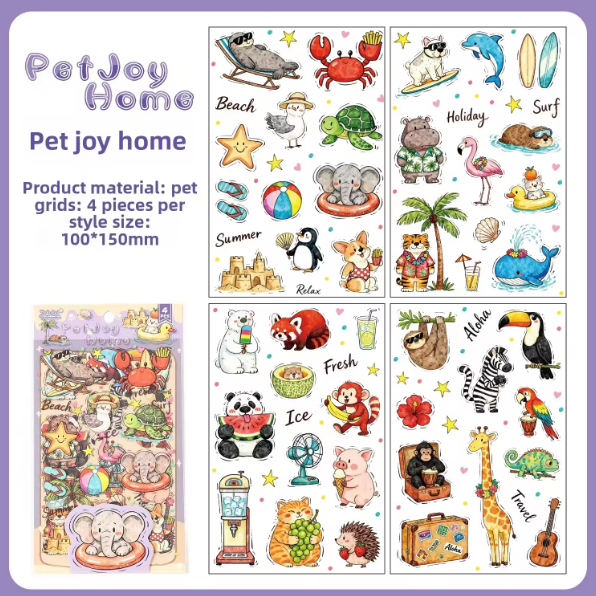 4 Sheets Cute Pet City Series Cartoon Stickers for Journaling